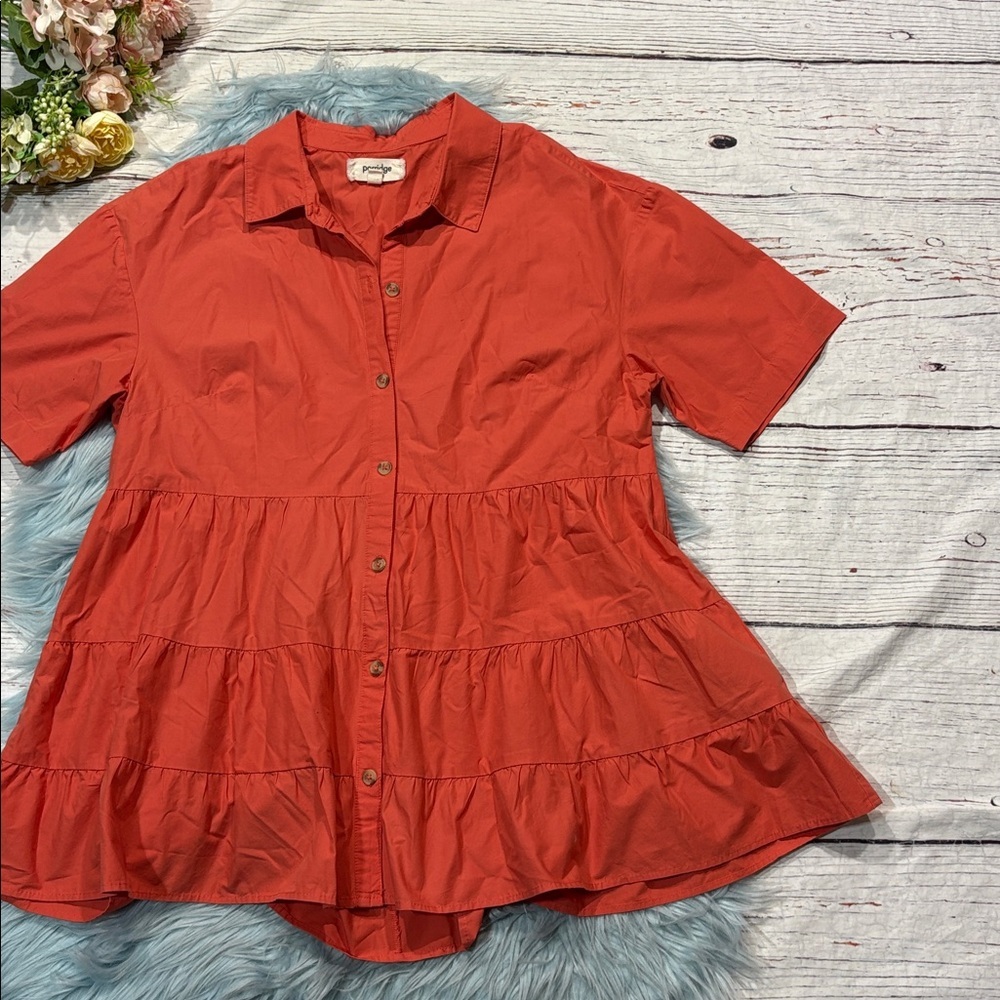 Anthropologie Porridge Orange Tiered Button Front Shirt - Picture 4 of 8